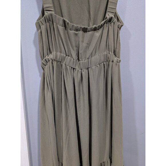 ASOS Design Women's Sleeveless Tiered Dress Olive Green Midi Elastic Waist Sz 18 - Picture 15 of 16